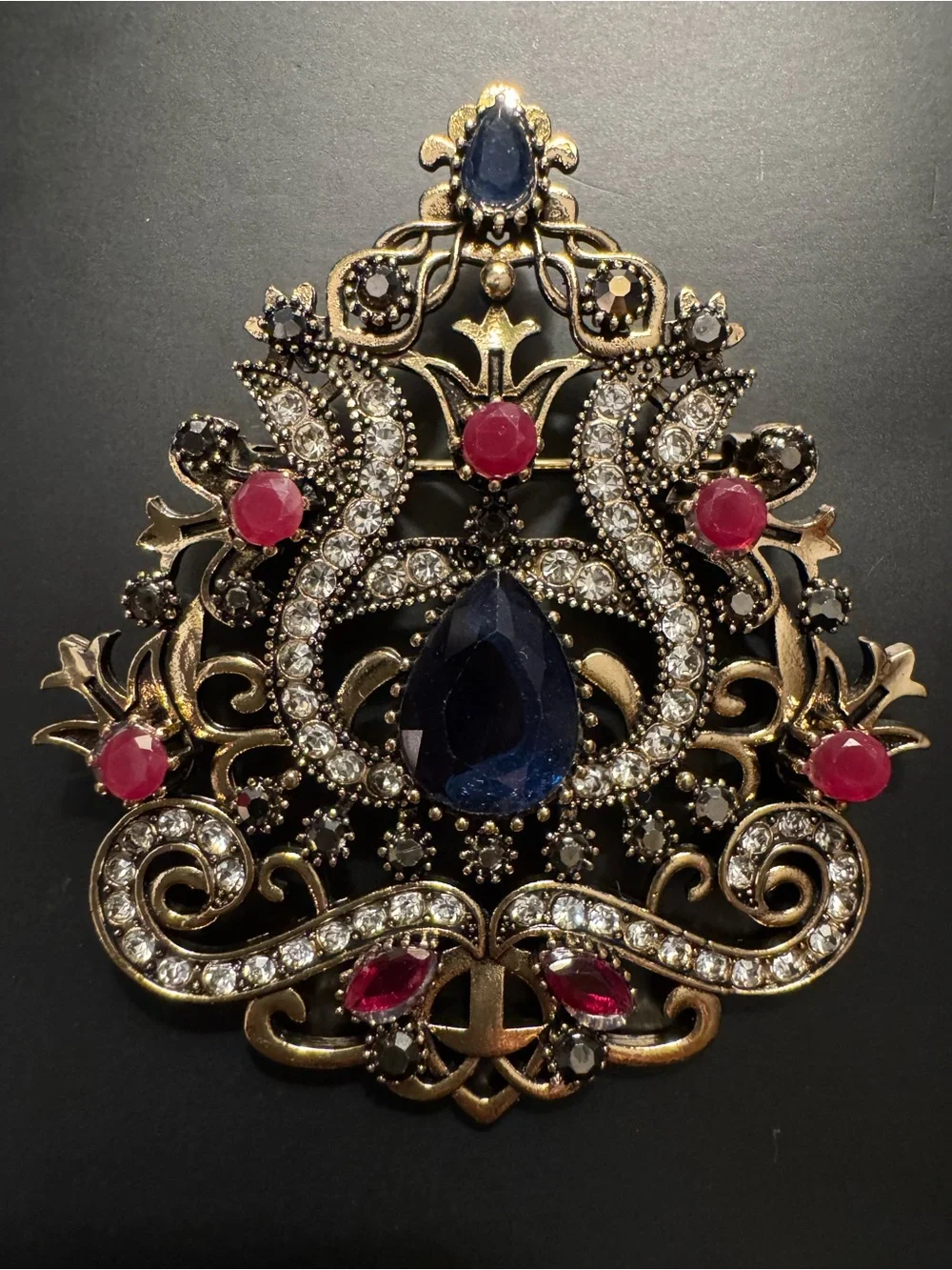 Large Gothic Revival Gold Tone Brooch